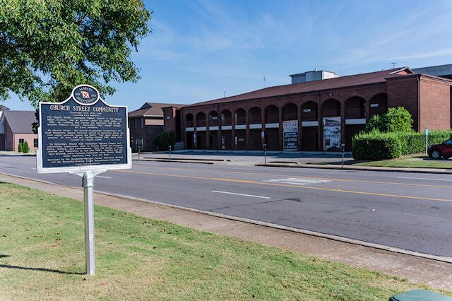 Church Street Community historical marker in front of the Stanley Properties office plaza in Downtown Huntsville